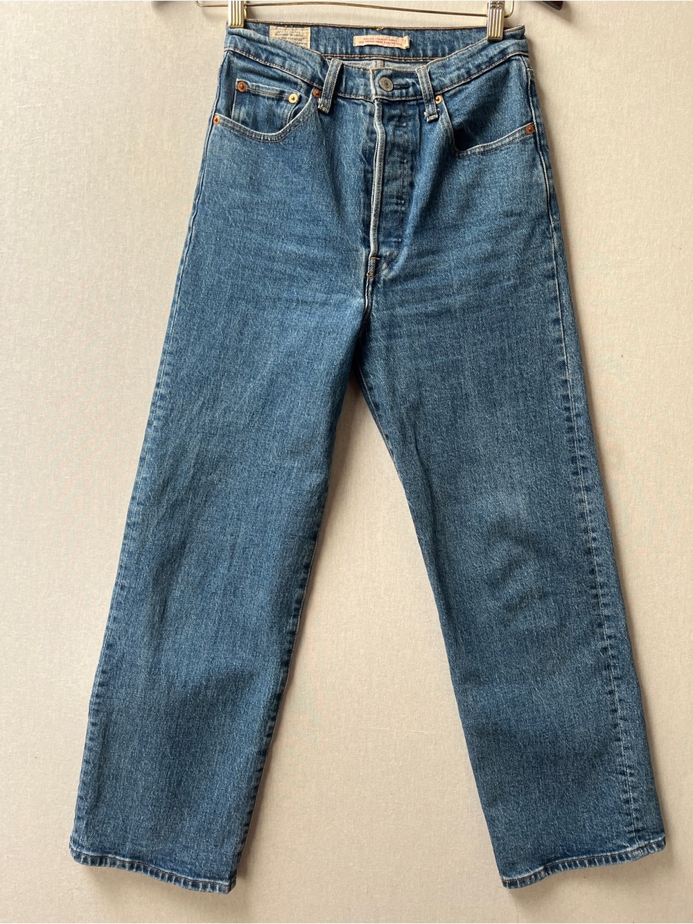 Levi's Button Fly Ribcage Straight Leg Ankle Blue Denim Jeans Size 27